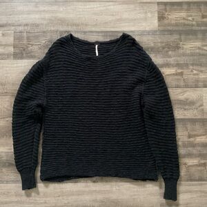 Free People Black Ribbed Knit Cotton Pullover Sweater Size XS
